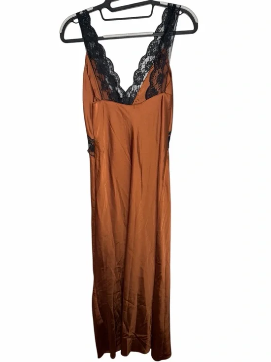 Abercrombie & Fitch Satin Lace-Trim Slip Dress in Bronze and Black - Picture 4 of 7